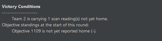 The start-of-round standings: Team 2 is carrying 1 scan reading not yet home